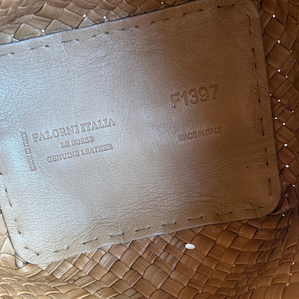 Falorini Woven Leather Tote Bucket Bag in Tan - Picture 8 of 13